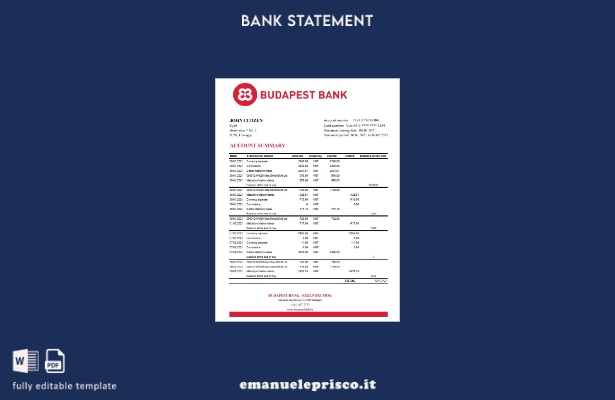 modello Excel di estratto conto bancario Ungheria Budapest Bank – Szolnoki Fiók 